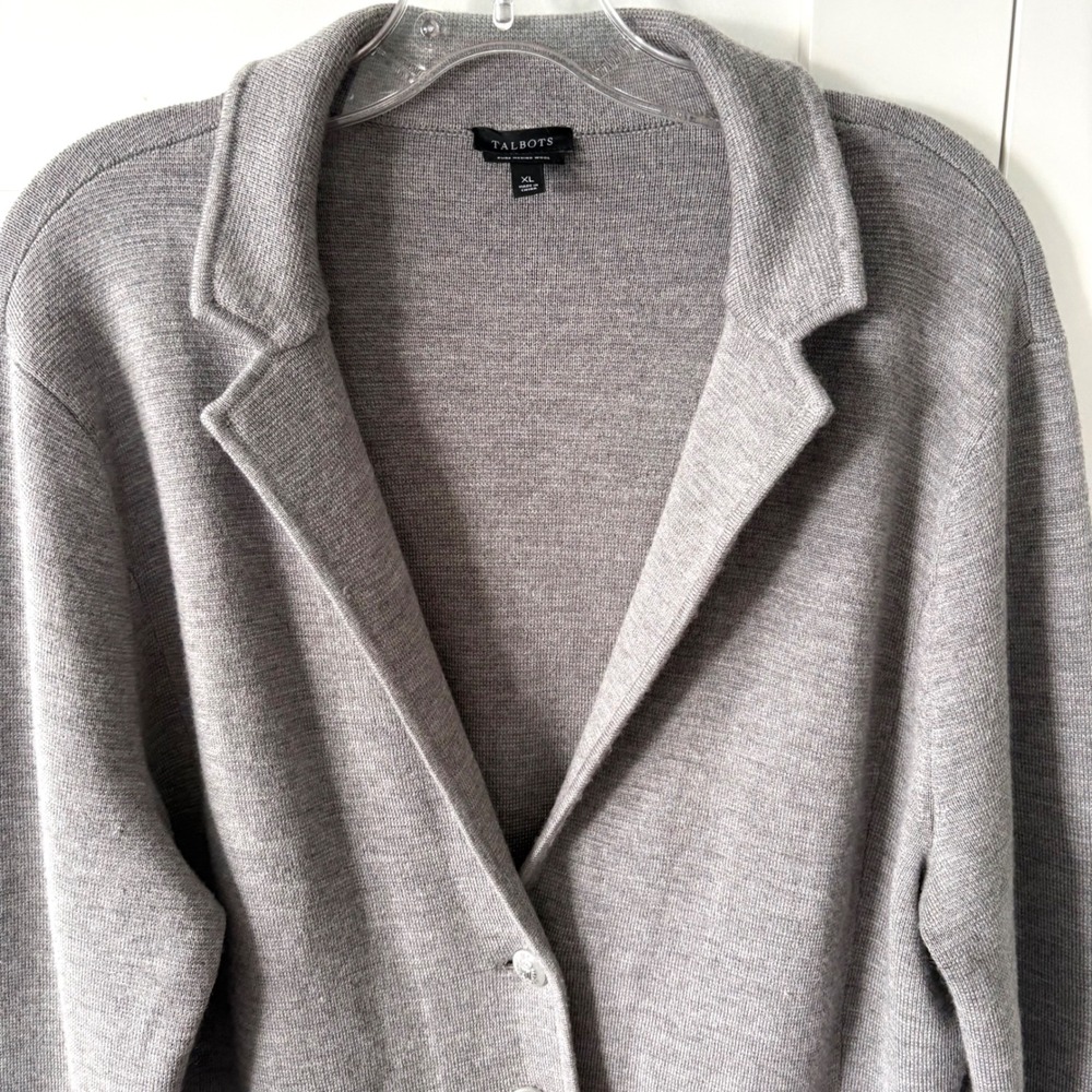 Talbots Women's Grey 100% Merino Wool Unstructured Blazer in Size XL - Picture 3 of 11